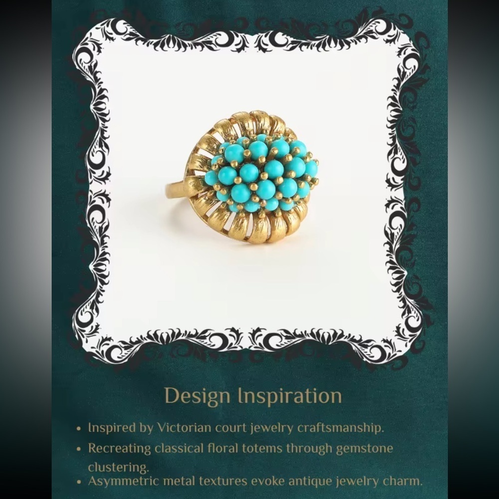 Golden Age Victorian Turquoise Treasure Antique Brass Masterpiece Ring - Picture 7 of 14